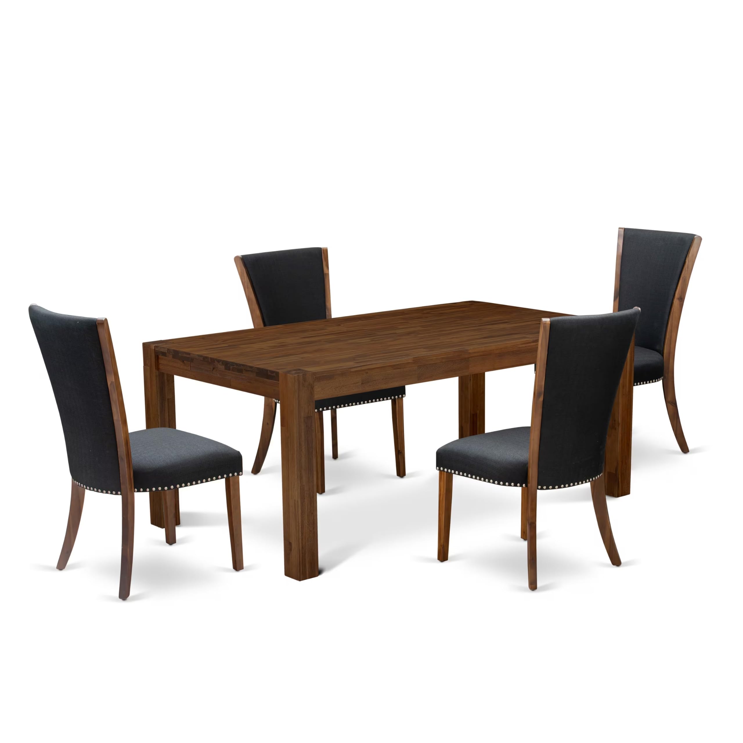 East West Furniture Lmve5-N8-24 5 Piece Dining Table Set Includes A Rectangle Rustic Wood Kitchen Table And 4 Black Color Linen Fabric Parson Dining Room Chairs, 40X72 Inch, Walnut
